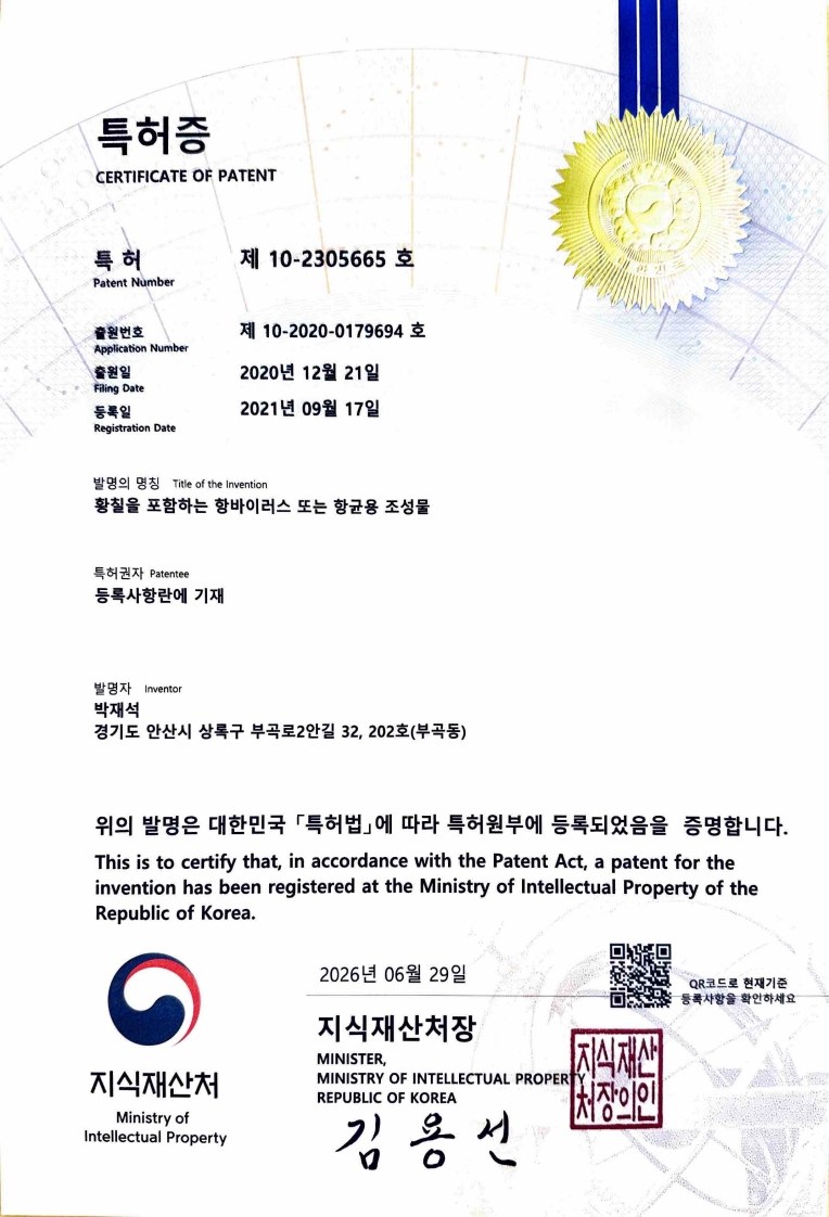 황칠을 포함하는 항바이러스 또는 항균용 조성물